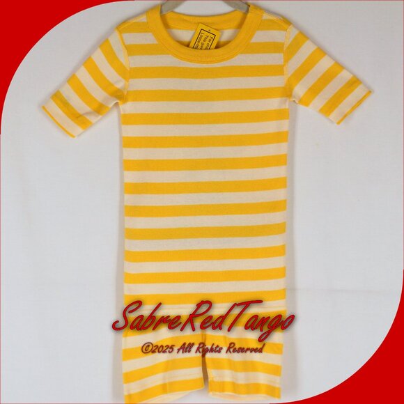 NWT Hanna Andersson Short Johns Pajamas Warm Sun Yellow White Stripe 150 12 - Picture 1 of 5